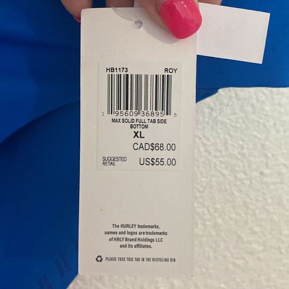 NWT-Hurley Max Solid Full Tab Side- Royal Blue- Bikini Bottom- Size XL - Picture 5 of 11